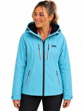 Helly Hansen Motion Stretch Hooded Ski Jacket In Seabreeze Blue Size Medium EUC!